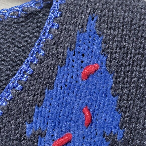 Vintage Christmas Cardigan Sweater Womens L 3D Hand Embroidered Trees Buttons - Picture 6 of 15